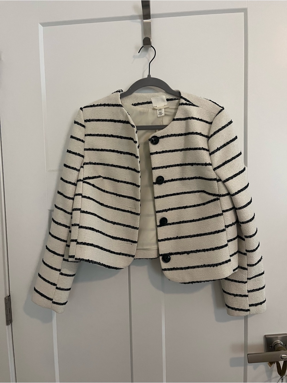 H&M Cream Bouclé Jacket with Black Stripe